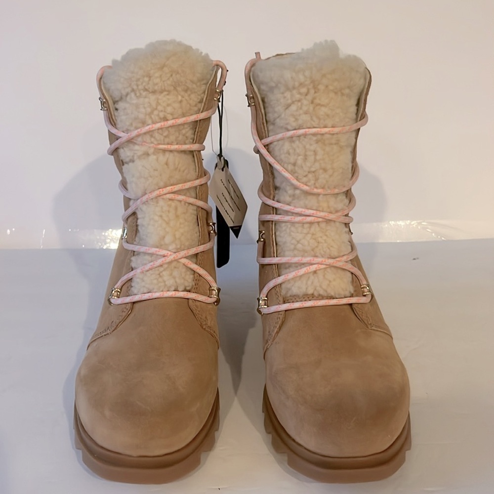 SOREL $250 Joan Arctic Shearling Nubuck Leather Wedge III Booties Size 10.5 NEW - Picture 8 of 12